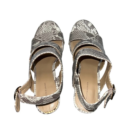 14th and Union Size 9 Reptile Snakeskin Embossed Preppy Minimal Wood Wedge Heels - Picture 5 of 7